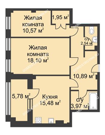 2 комнатная квартира 66,29 м² в ЖК Премиум, дом №1