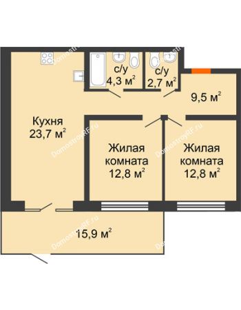 2 комнатная квартира 82,08 м² в ЖК Андерсен парк, дом ГП-5