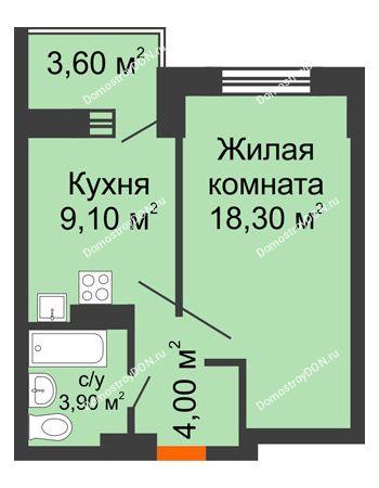 1 комнатная квартира 38,9 м² - ЖК Zапад (Запад)