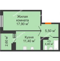 1 комнатная квартира 41,5 м² в ЖК Вересаево, дом Литер 16/1 - планировка