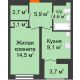 1 комнатная квартира 39,75 м² в ЖК Заречье, дом № 1, секция 1 - планировка