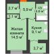 1 комнатная квартира 39,75 м² в ЖК Заречье, дом № 1, секция 2 - планировка