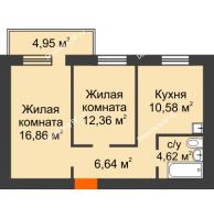 2 комнатная квартира 52,55 м², ЖК Новая Жизнь - планировка