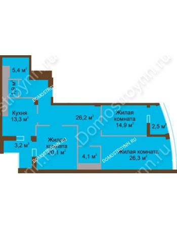 3 комнатная квартира 117,9 м² в ЖК Монолит, дом № 89, корп. 1, 2
