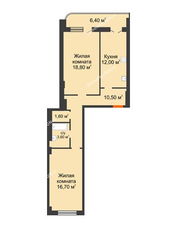 2 комнатная квартира 69,6 м² в ЖК Парк Островского 2, дом № 2