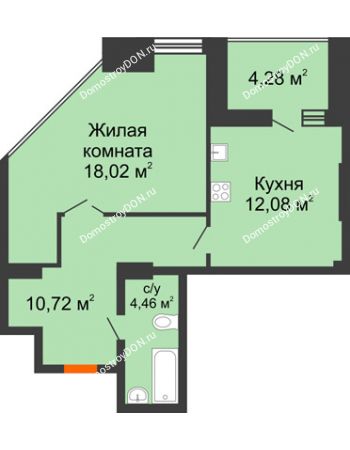 1 комнатная квартира 47,42 м² - ЖК Максим Горький