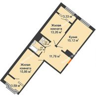 2 комнатная квартира 64,23 м² в ЖК Сердце, дом 1 - планировка