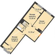 2 комнатная квартира 64,23 м² в ЖК Сердце, дом № 1 - планировка