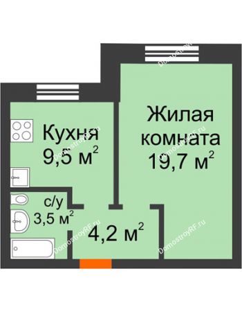 1 комнатная квартира 36,9 м² в ЖК Видный, дом № 2