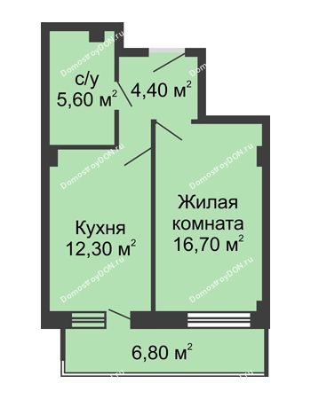1 комнатная квартира 42 м² - ЖК Крылья Ростова