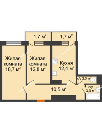 2 комнатная квартира 62,8 м² в Фруктовый квартал Абрикосово, дом Литер 3