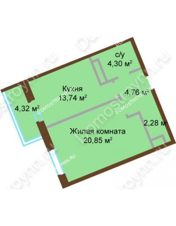 1 комнатная квартира 45,93 м² в ЖК Высоково, дом № 43, корп. 7