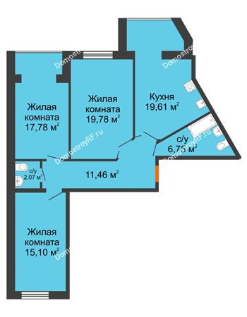 3 комнатная квартира 93,32 м² в ЖК Бунина парк, дом 3 этап, блок-секция 3 С