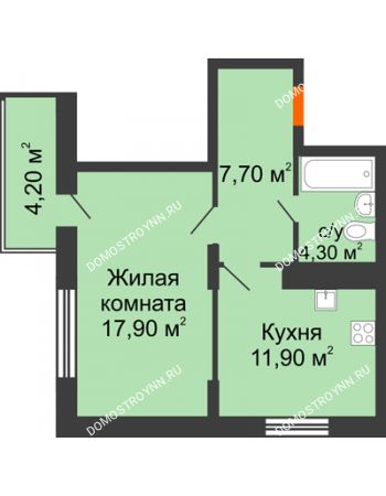 1 комнатная квартира 43,06 м² в ЖК Цветы, дом № 22-3