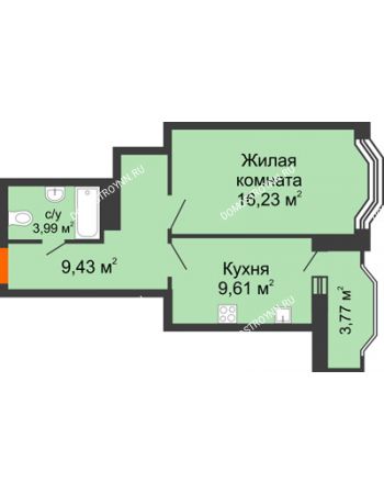 1 комнатная квартира 41,36 м² в ЖК Каскад на Менделеева, дом № 1