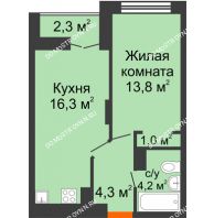 1 комнатная квартира 40,75 м² в ЖК Заречье, дом № 1, секция 1 - планировка