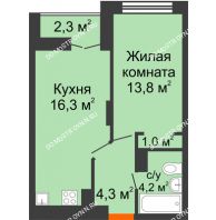 1 комнатная квартира 40,75 м² в ЖК Заречье, дом № 1, секция 2 - планировка
