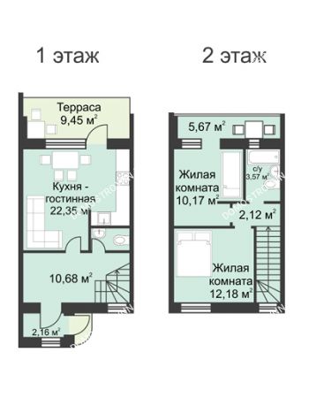 3 комнатная квартира 70 м² в КП Фроловский, дом № 8 по ул. Восточная (70м2 и 80м2)