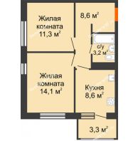 2 комнатная квартира 47,2 м², ЖК Первая высота - планировка