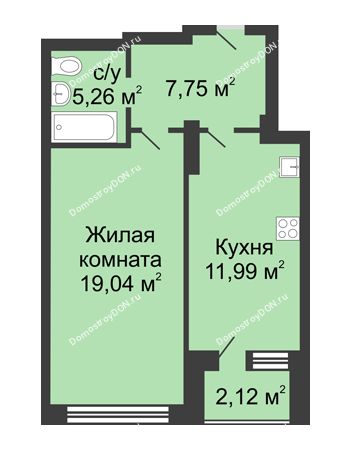 1 комнатная квартира 46,17 м² - ЖК Гвардейский-2