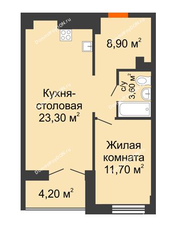 2 комнатная квартира 49,6 м² - ЖК Дом на Целиноградской, 12