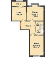 2 комнатная квартира 69,83 м² в ЖК Сердце, дом № 1 - планировка