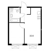 1 комнатная квартира 32,6 м² в ЖК Савин парк, дом корпус 3 - планировка