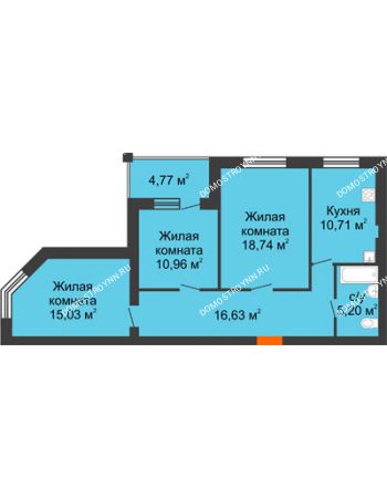3 комнатная квартира 79,64 м² в ЖК Свобода, дом 2 очередь