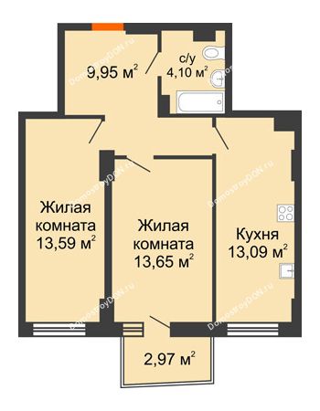 2 комнатная квартира 55 м² в ЖК Сердце Ростова 2, дом Литер 8