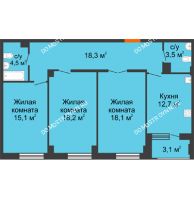 3 комнатная квартира 91,95 м² в ЖК Квартет, дом № 3 - планировка