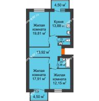 3 комнатная квартира 86,31 м² в ЖК Живём, дом № 2, квартал 3 - планировка