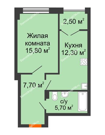 1 комнатная квартира 44 м² - ЖК Гагарин