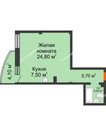 1 комнатная квартира 43 м² - ЖК Южная Башня