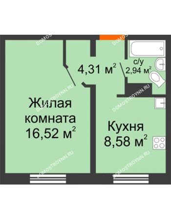 1 комнатная квартира 32,35 м² в ЖК Торпедо, дом № 14
