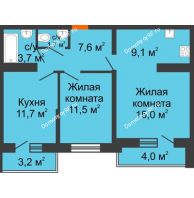 3 комнатная квартира 63,9 м² в ЖК Парк Победы, дом Литер 2 - планировка