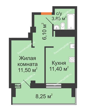 1 комнатная квартира 35,25 м² - ЖК Вершина