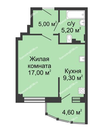 1 комнатная квартира 41,1 м² в ЖК Мега, дом № 118, секция 2