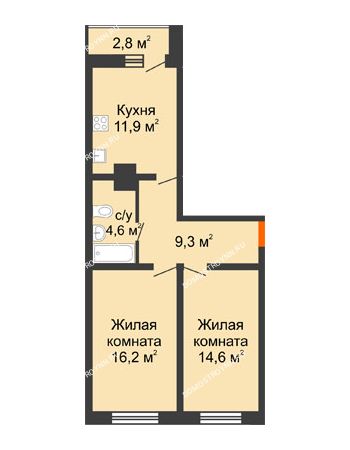 2 комнатная квартира 58 м² в ЖК Корабли, дом № 54