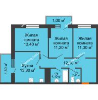 3 комнатная квартира 71,2 м², ЖК Клубный дом на Мечникова - планировка