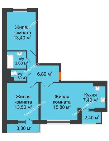 3 комнатная квартира 65,2 м² в ЖК Перспектива, дом Литер 3.5