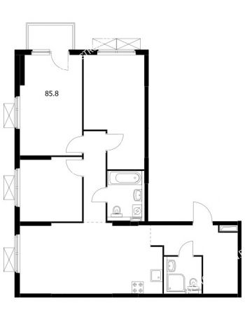 3 комнатная квартира 85,8 м² в ЖК Савин парк, дом корпус 1