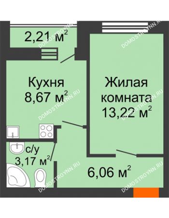 1 комнатная квартира 33,6 м² - ЖК Янтарный