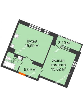 1 комнатная квартира 47,57 м² в ЖК Книги, дом № 2