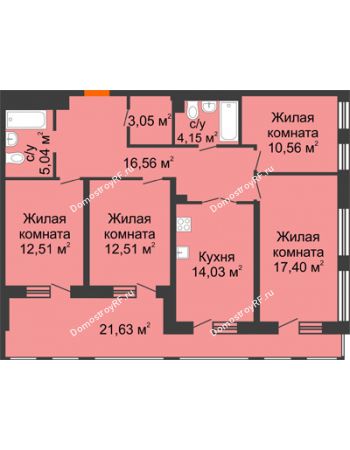 4 комнатная квартира 106,61 м² в ЖК Бунин, дом 1 этап, секции 11,12,13,14