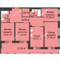 4 комнатная квартира 106,61 м² в ЖК Бунин, дом 1 этап, секции 11,12,13,14 - планировка