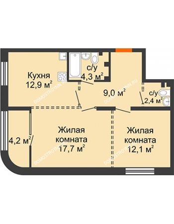 2 комнатная квартира 60,5 м² - ЖК Лайнер на Барминской