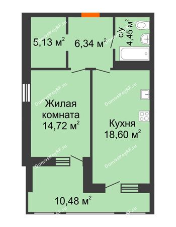 1 комнатная квартира 54,5 м² в ЖК Бунин, дом 1 этап, секции 11,12,13,14