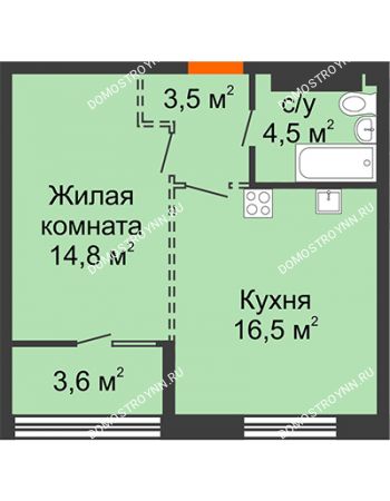 1 комнатная квартира 41,1 м² - ЖК Лайнер на Барминской