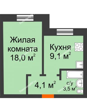 1 комнатная квартира 34,7 м² в ЖК Видный, дом № 2