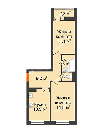 2 комнатная квартира 51,3 м² в ЖК Октава, дом № 7